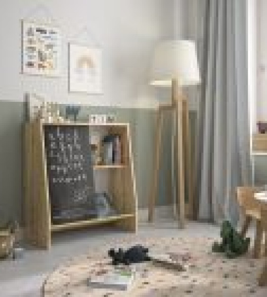 Children's storage furniture with chalkboard