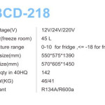 Solar top freezer refrigerator  218L